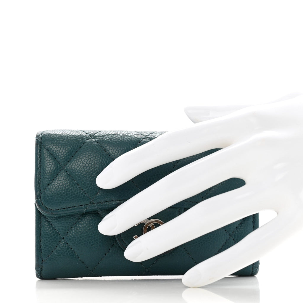 Caviar Quilted Flap  Holder Turquoise