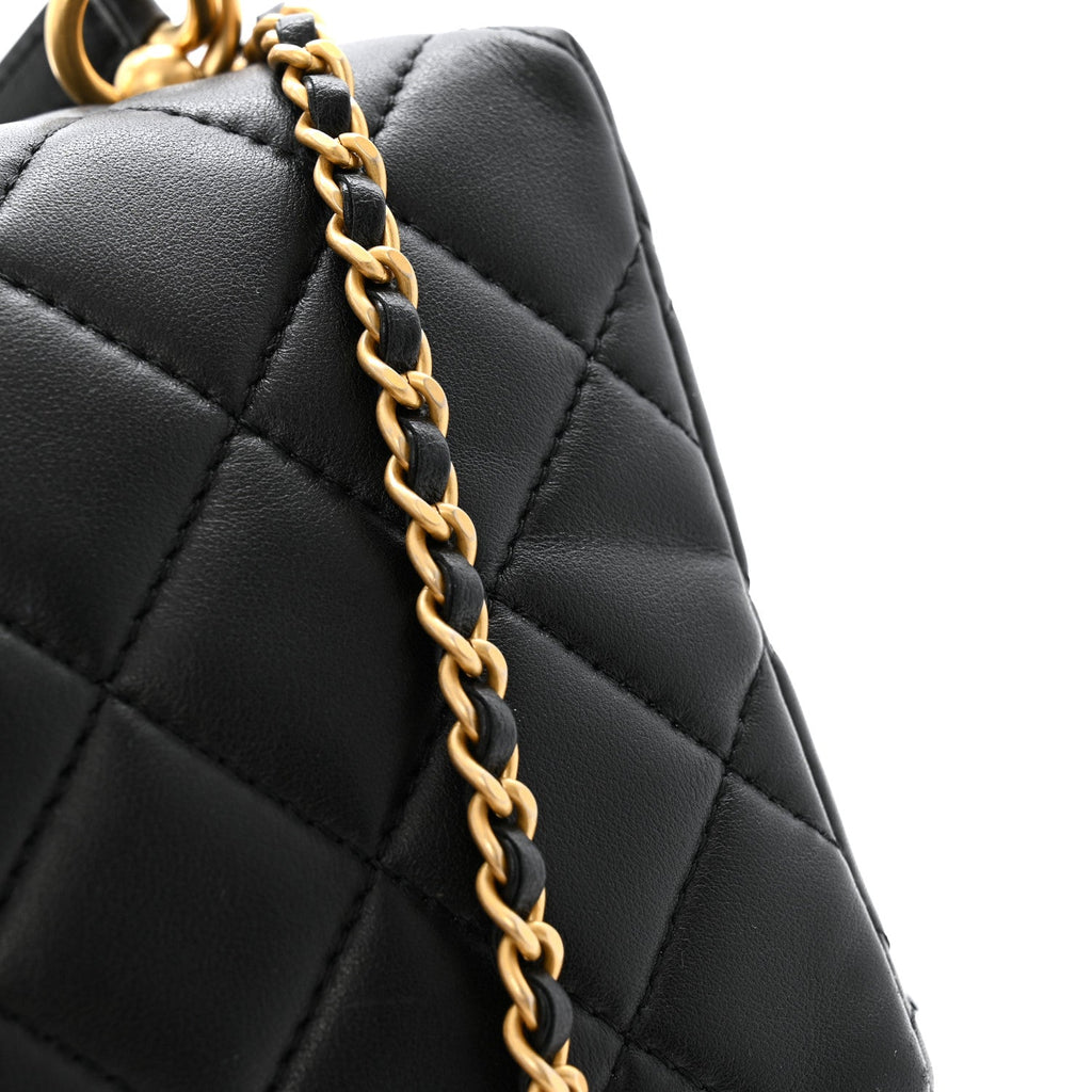 Lambskin Quilted CC Bowling Bag Black