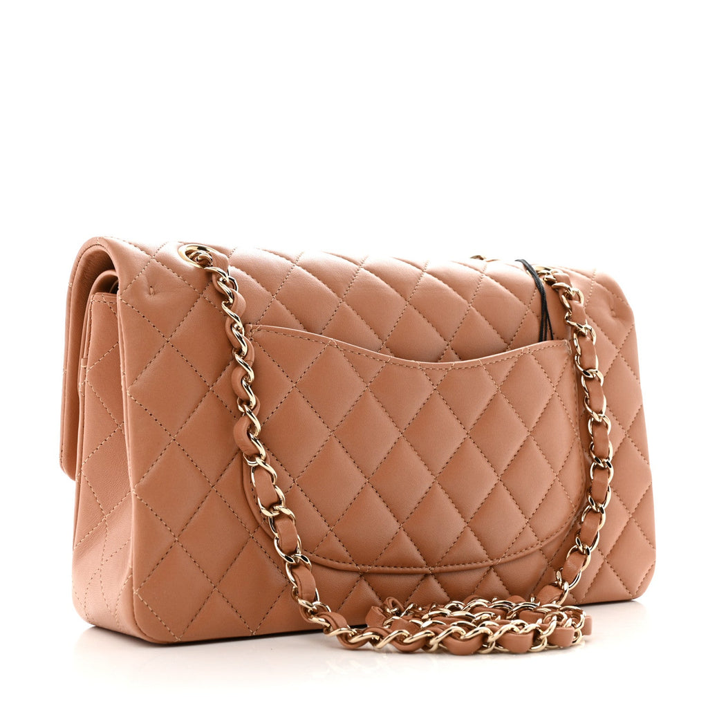 Lambskin Quilted Medium Double Flap Brown