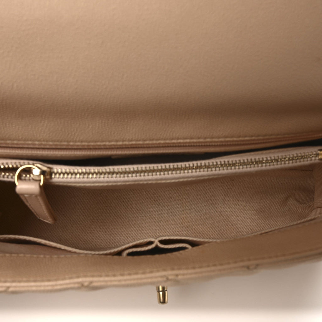 Caviar Quilted Small Coco Handle Flap Beige