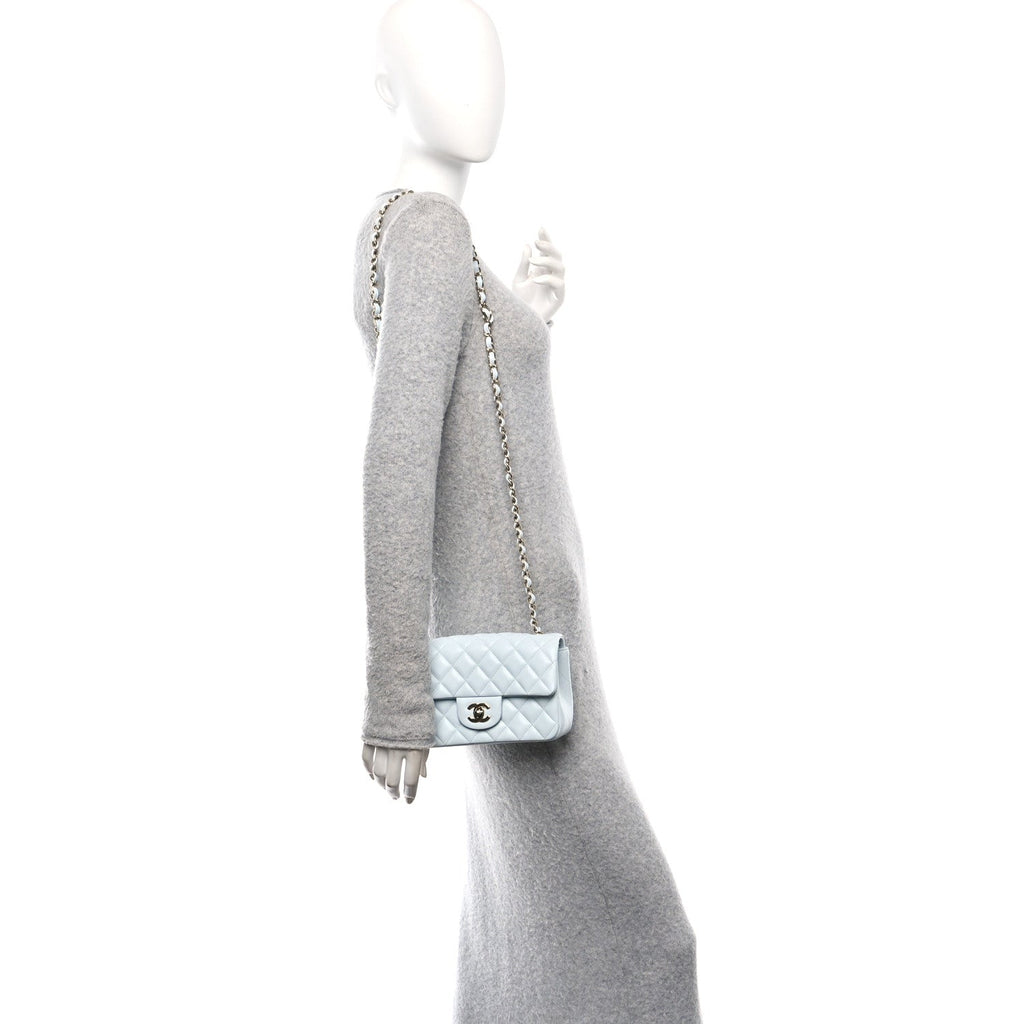Lambskin Quilted Mini Rectangular Flap Light Blue