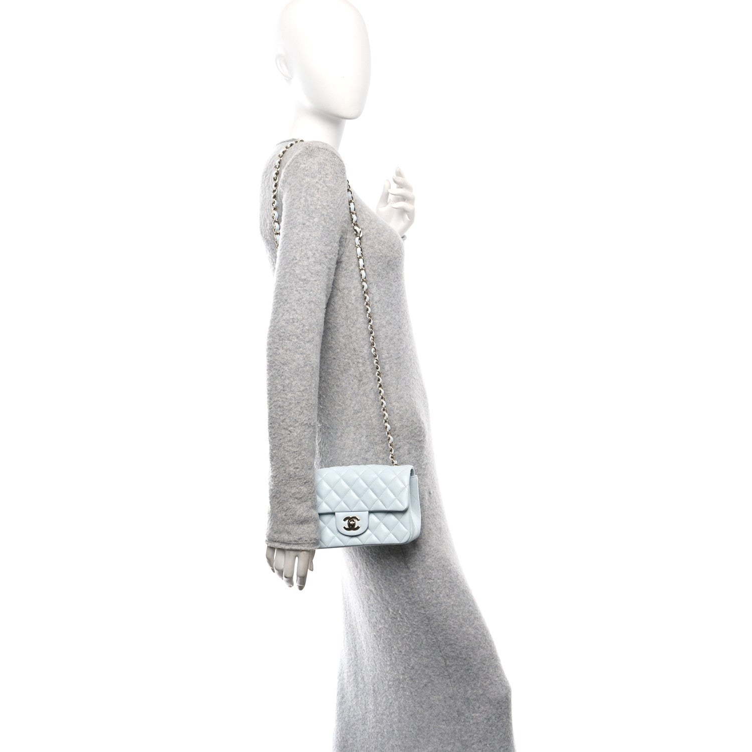Lambskin Quilted Mini Rectangular Flap Light Blue