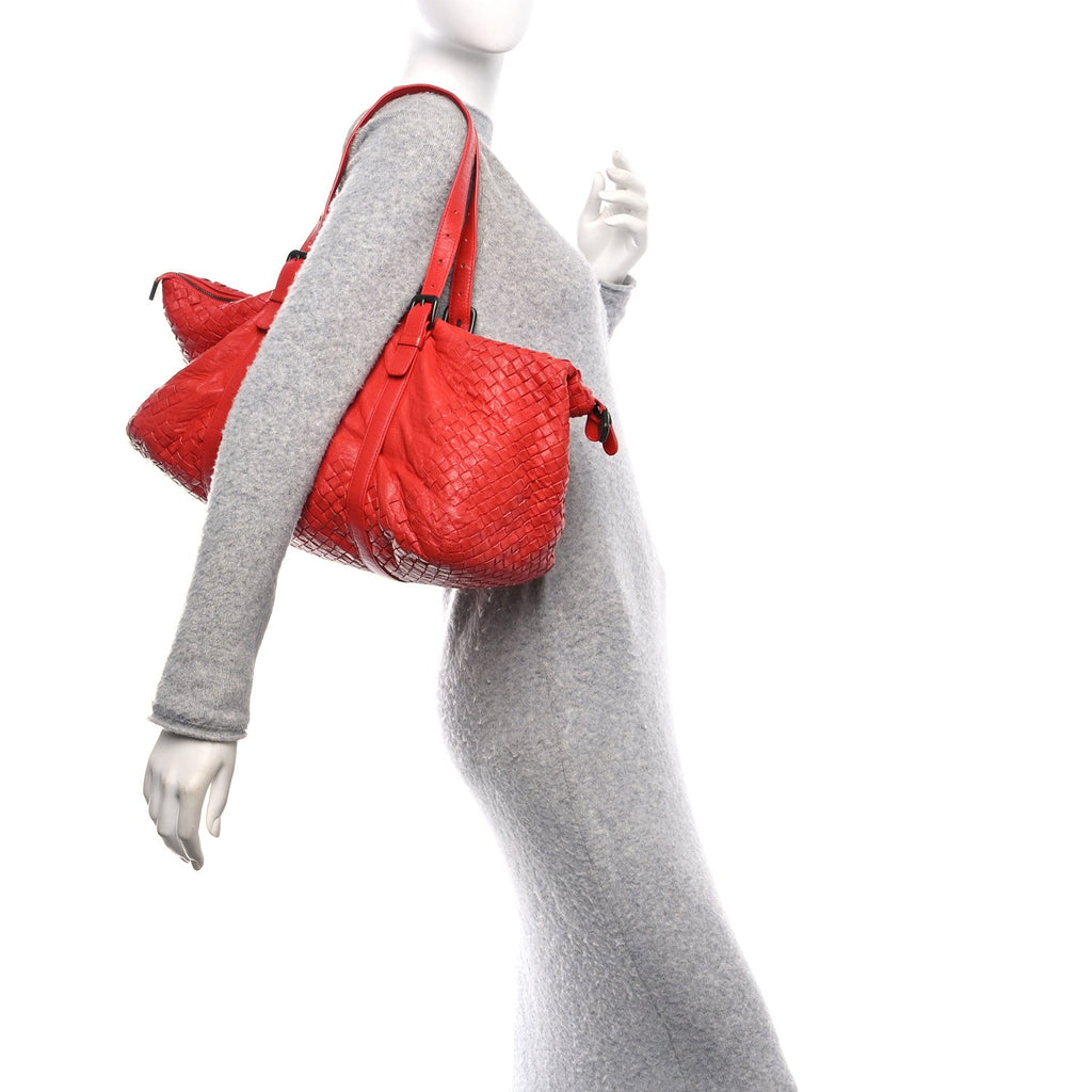 Nappa Intrecciato Buckle Tote Red