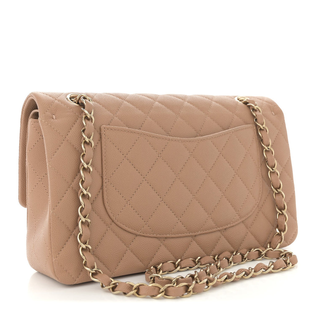 Caviar Quilted Medium Double Flap Dark Beige
