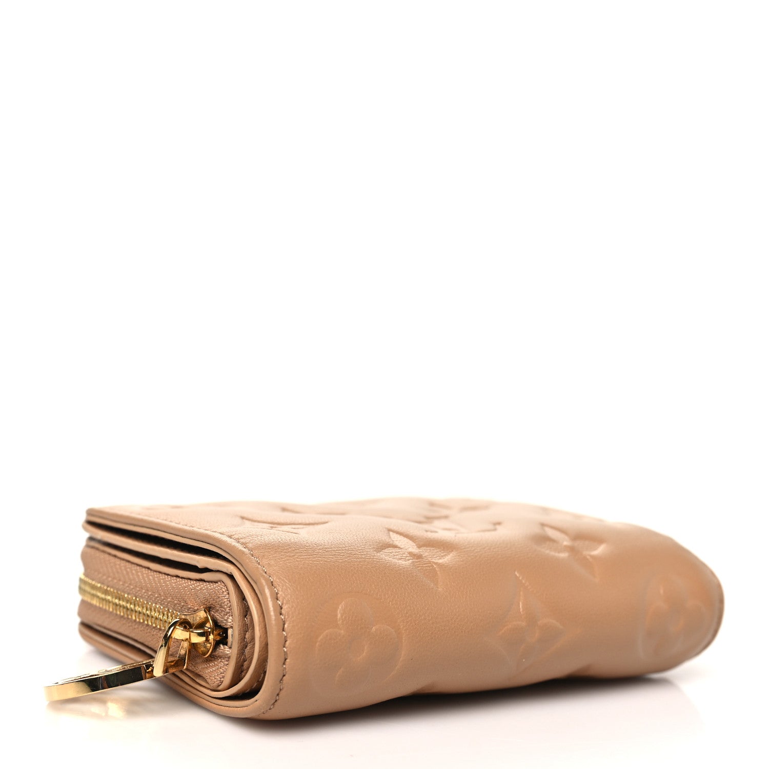 Lambskin Embossed Monogram Lou Coussin Wallet Camel