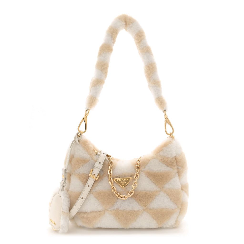 Montone Shearling Nappa Mini Re-Edition Shoulder Bag Ecru Bianco