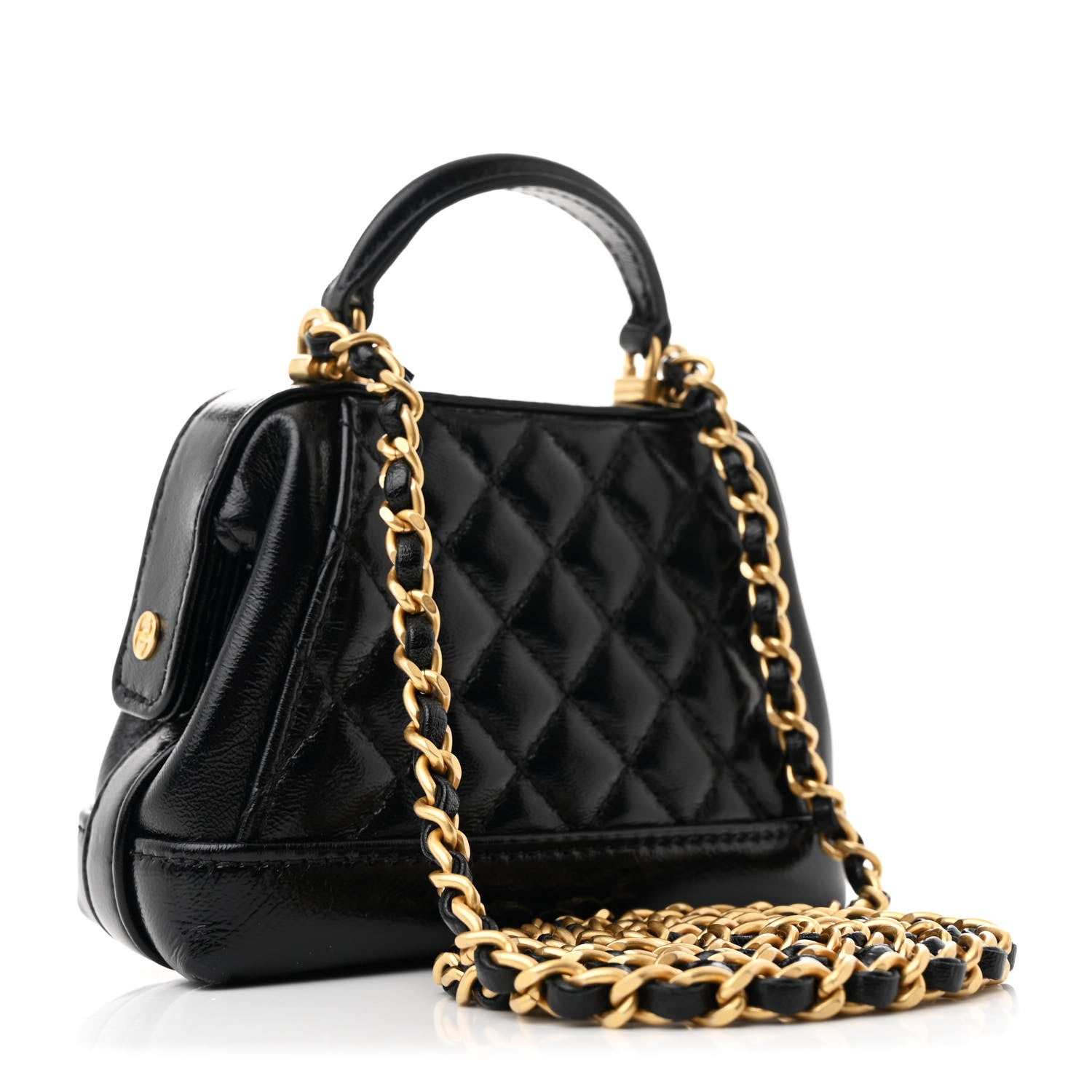 Shiny Lambskin Quilted Mini Cocodoc Top Handle Bag Black