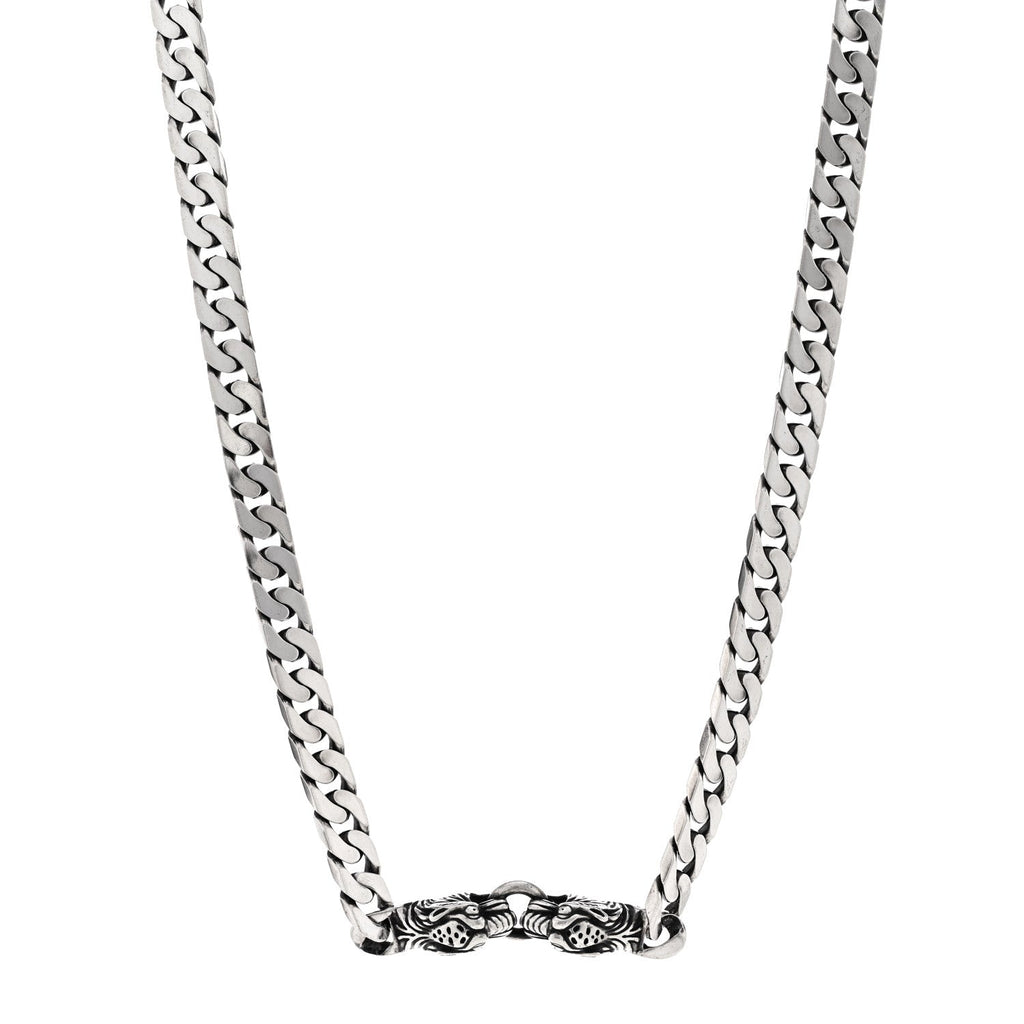 Sterling Silver Tigers  Head Choker Chain Necklace