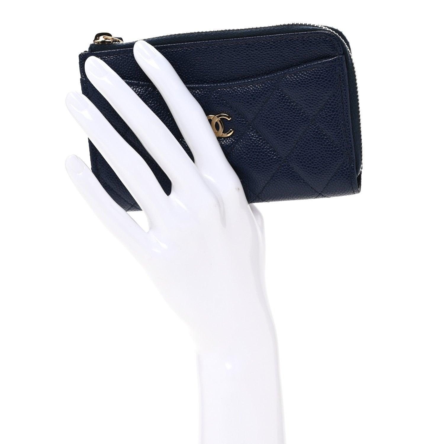 Caviar Quilted CC Zip Around  Holder Navy