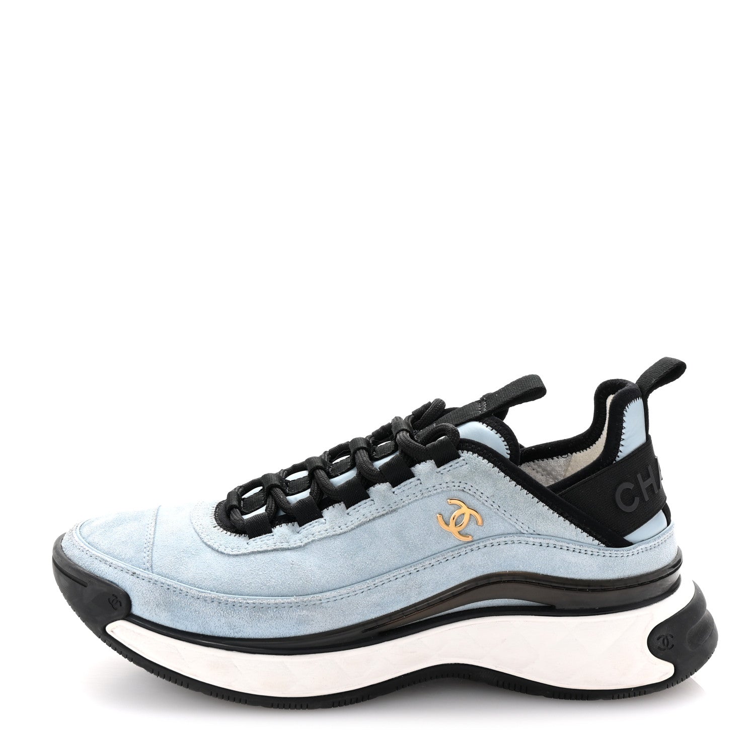 Suede Calfskin Nylon Grosgrain CC Sneakers 38.5 Light Blue