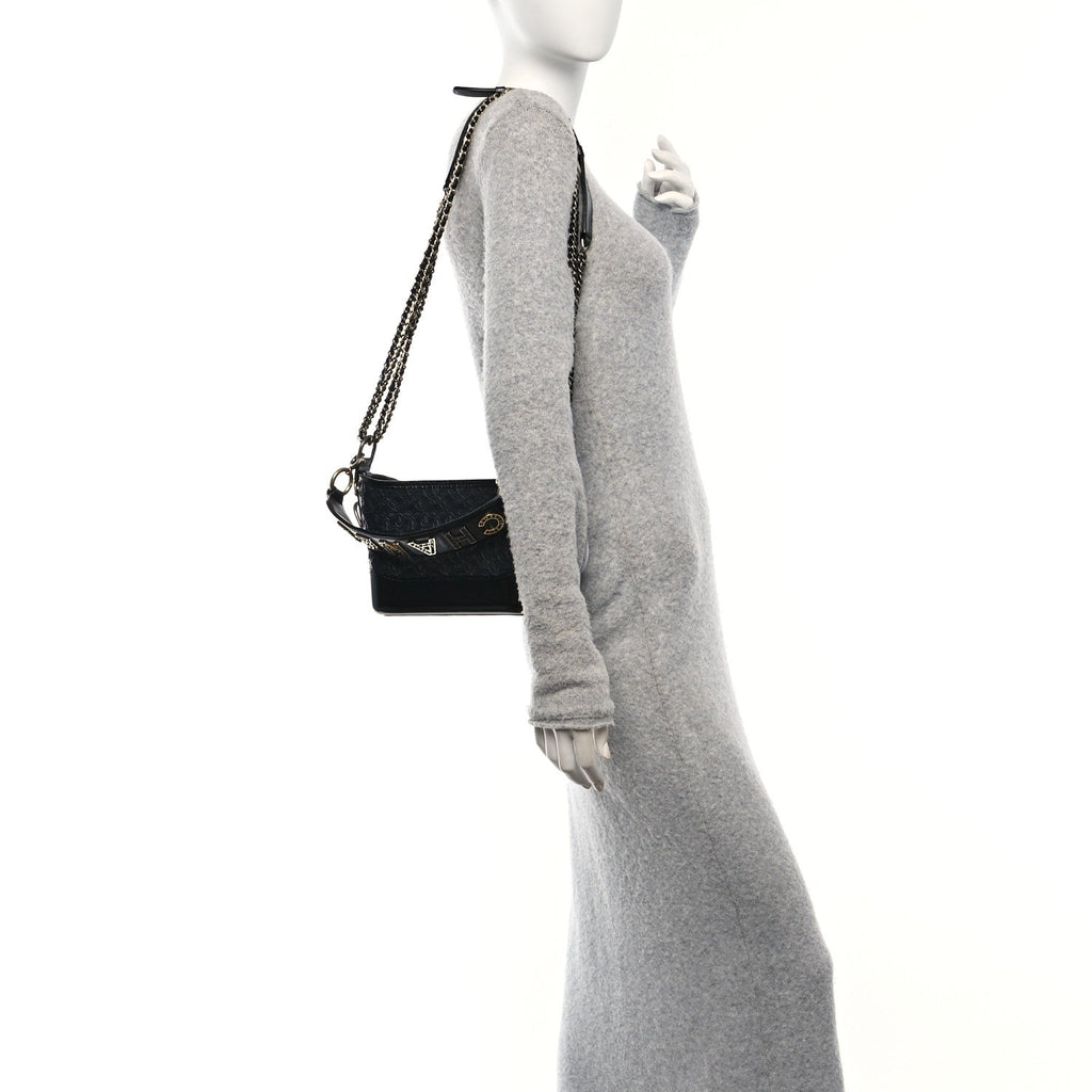 Calfskin Wool Felt Embossed Small Gabrielle Logo Hobo Black
