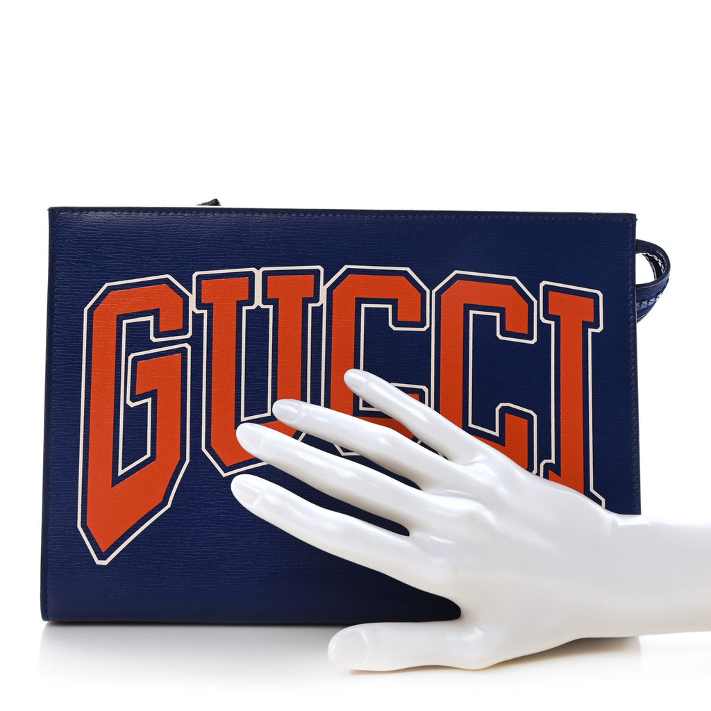 New Shanghai Calfskin Interlocking G Logo Wristlet Pouch Cobalt Blue Orange