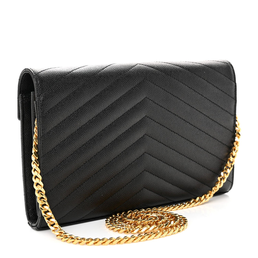 Grain De Poudre Matelasse Chevron Monogram Chain Wallet Black