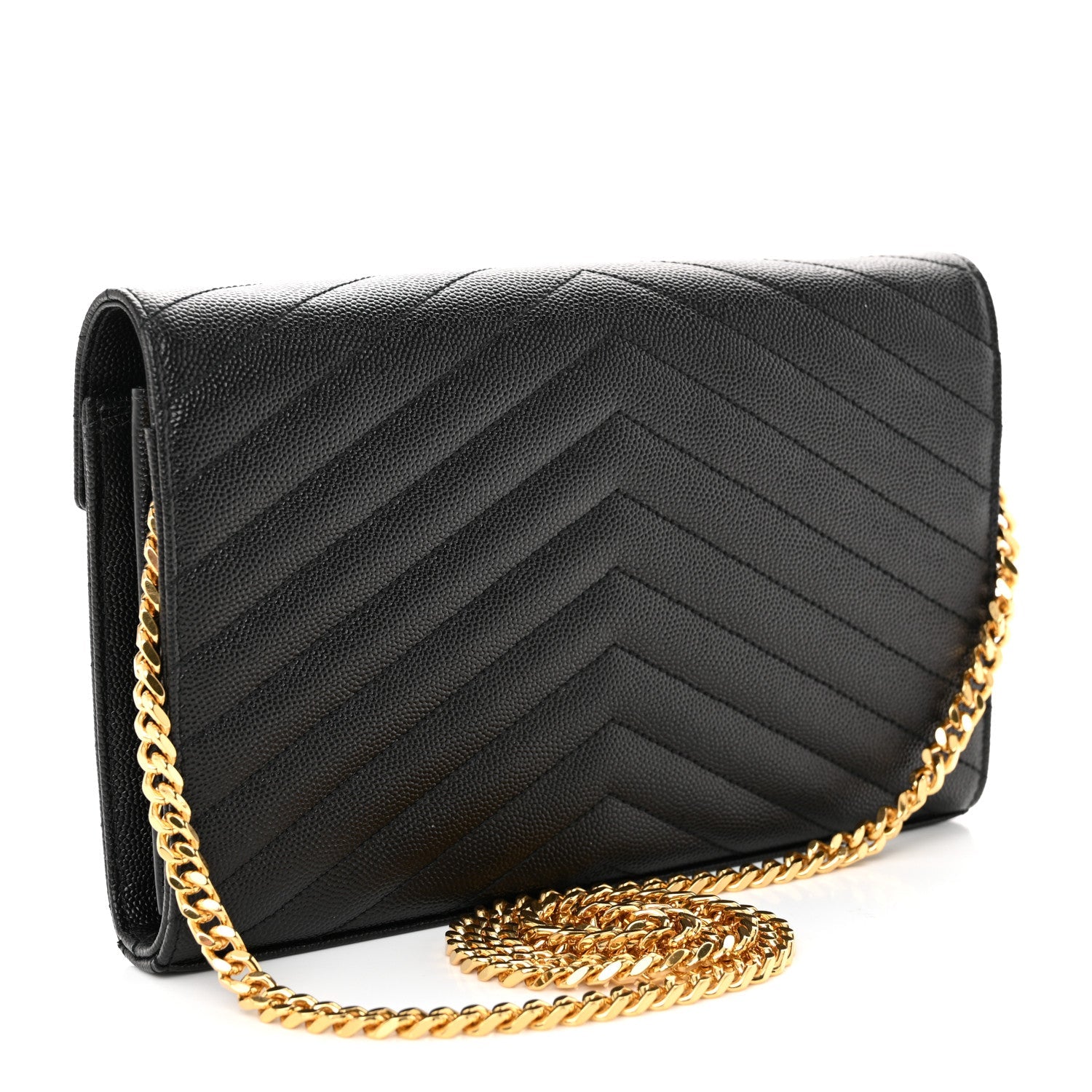 Grain De Poudre Matelasse Chevron Monogram Chain Wallet Black