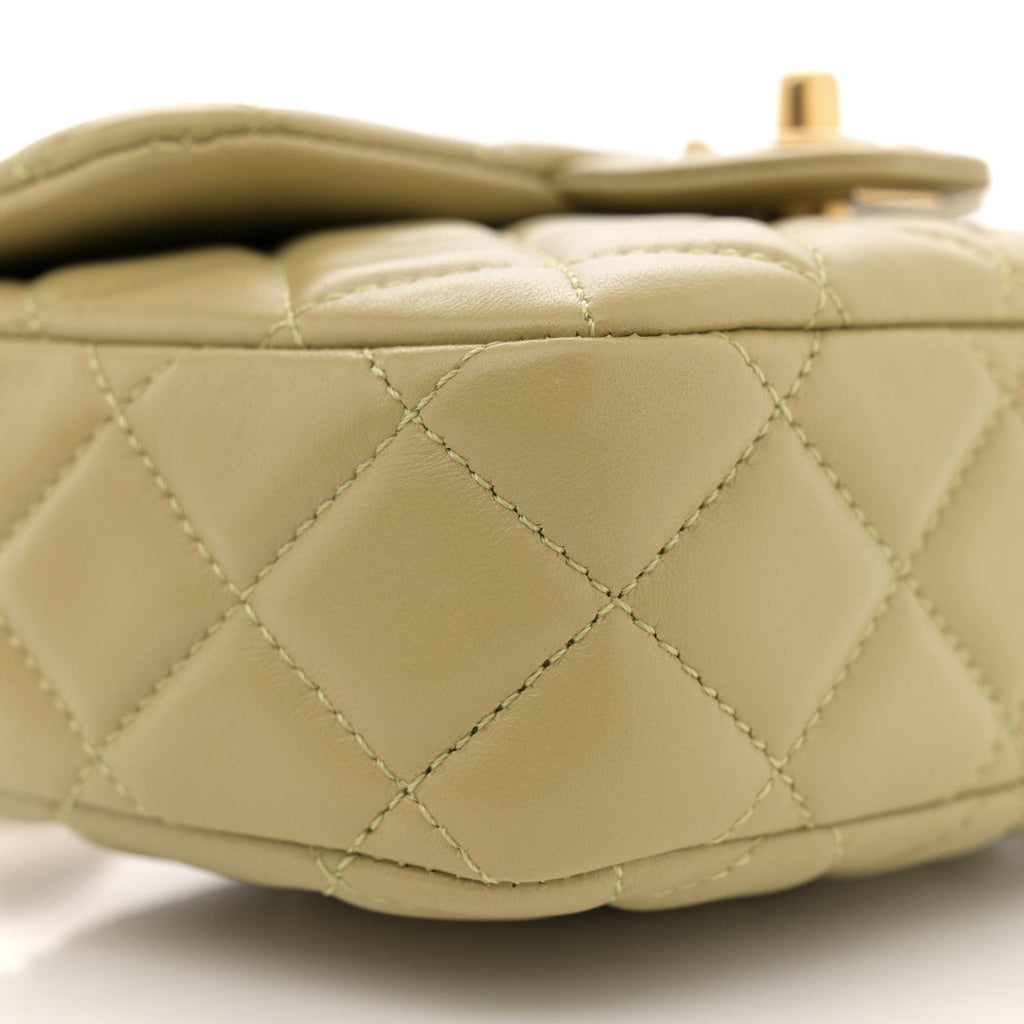 Lambskin Enamel Quilted Mini Coco Hearts Square Flap Light Green