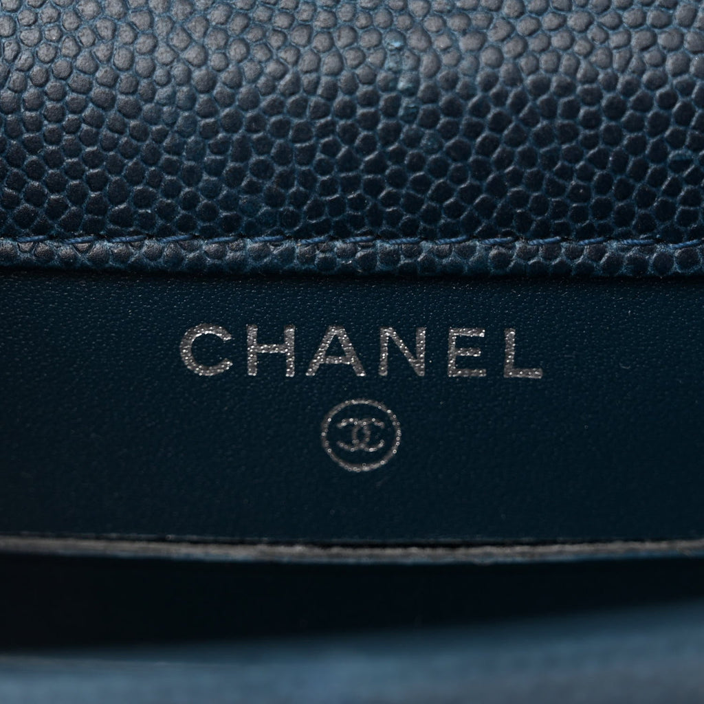 Caviar Quilted Extra Mini Wallet On Chain WOC Blue
