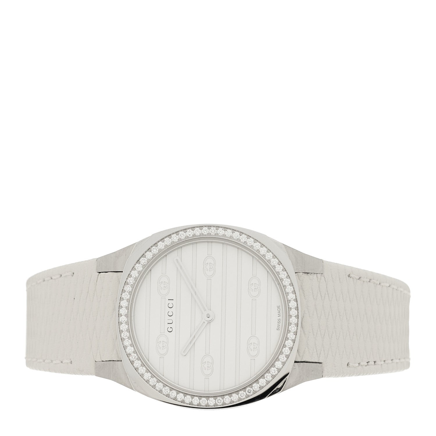 Stainless Steel Calfskin Diamond Bezel 30mm 25H Quartz Watch White