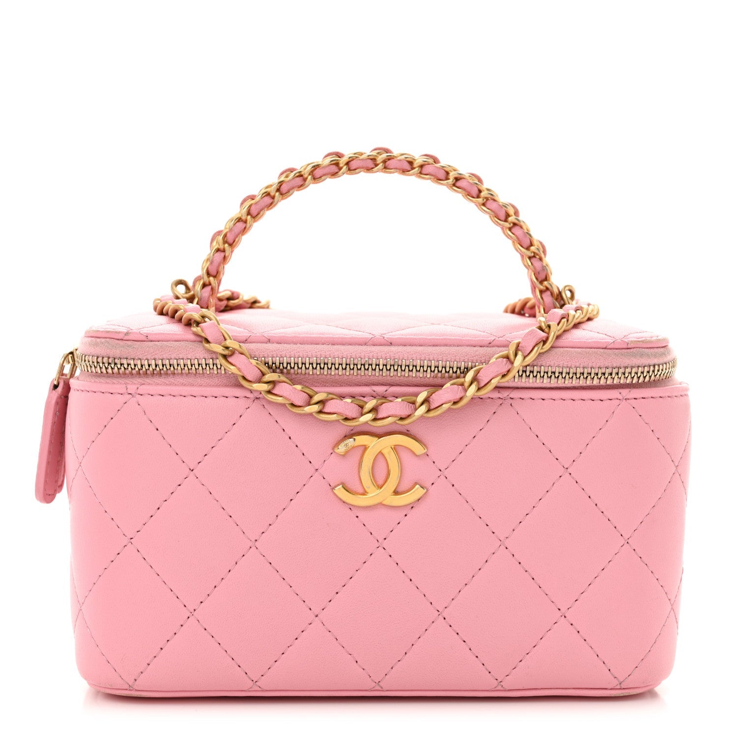 Lambskin Quilted Pick Me Up Vanity Case Pink