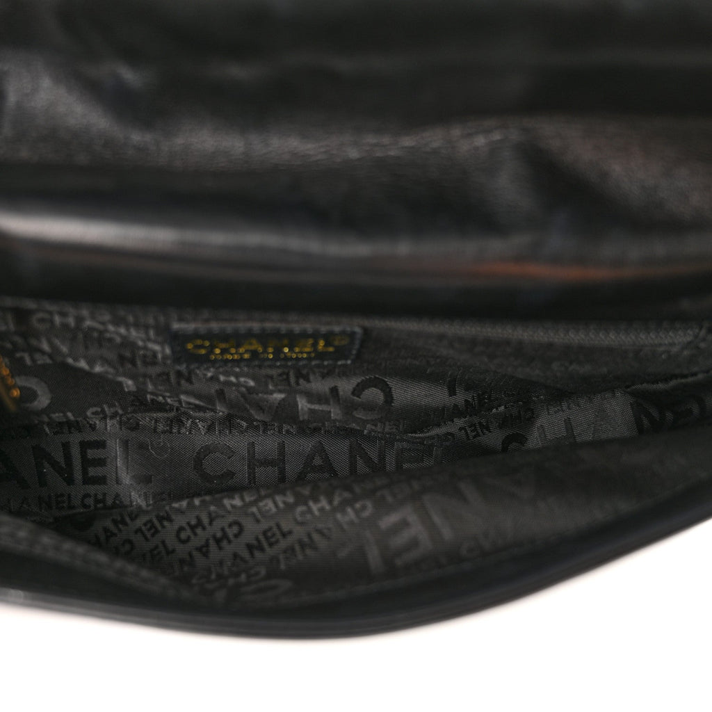 Lambskin Quilted CC Chocolate Bar Flap Black