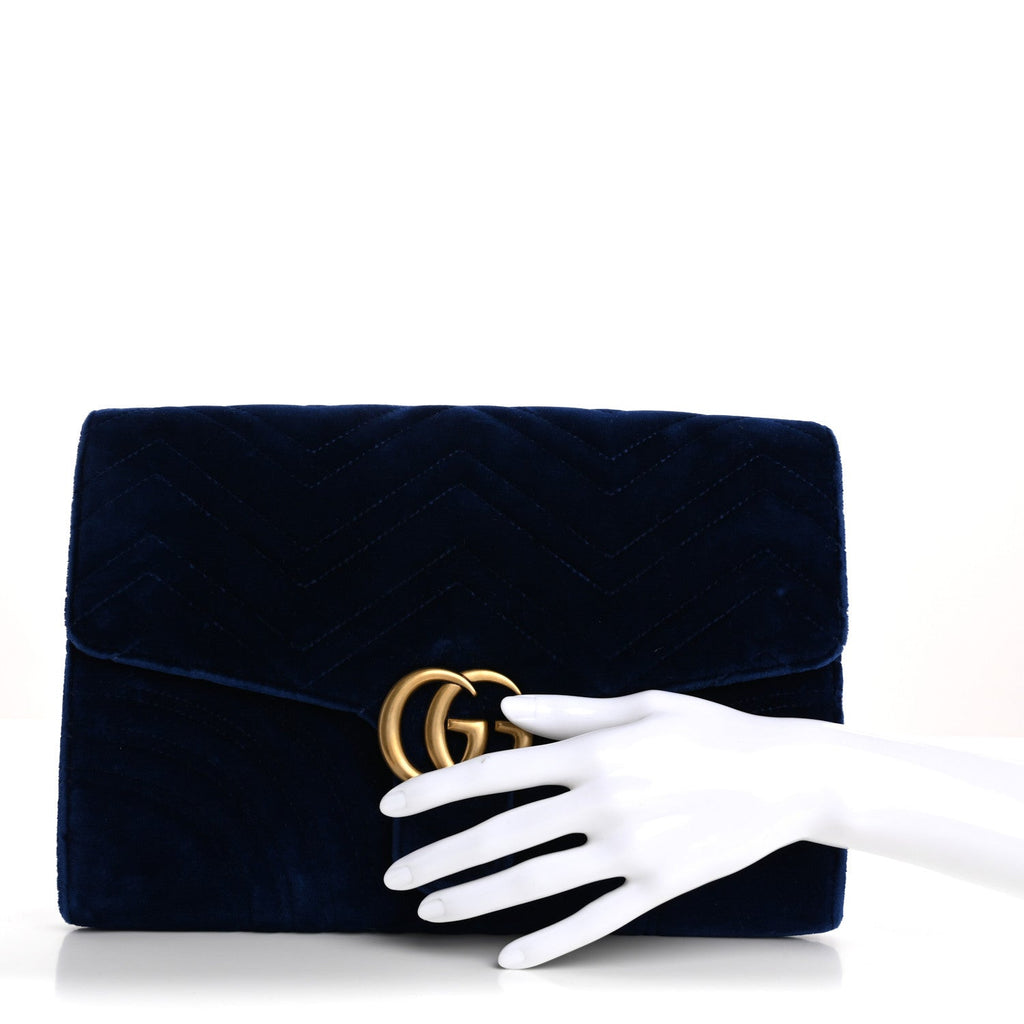 Velvet Matelasse GG Marmont Clutch Cobalt Blue