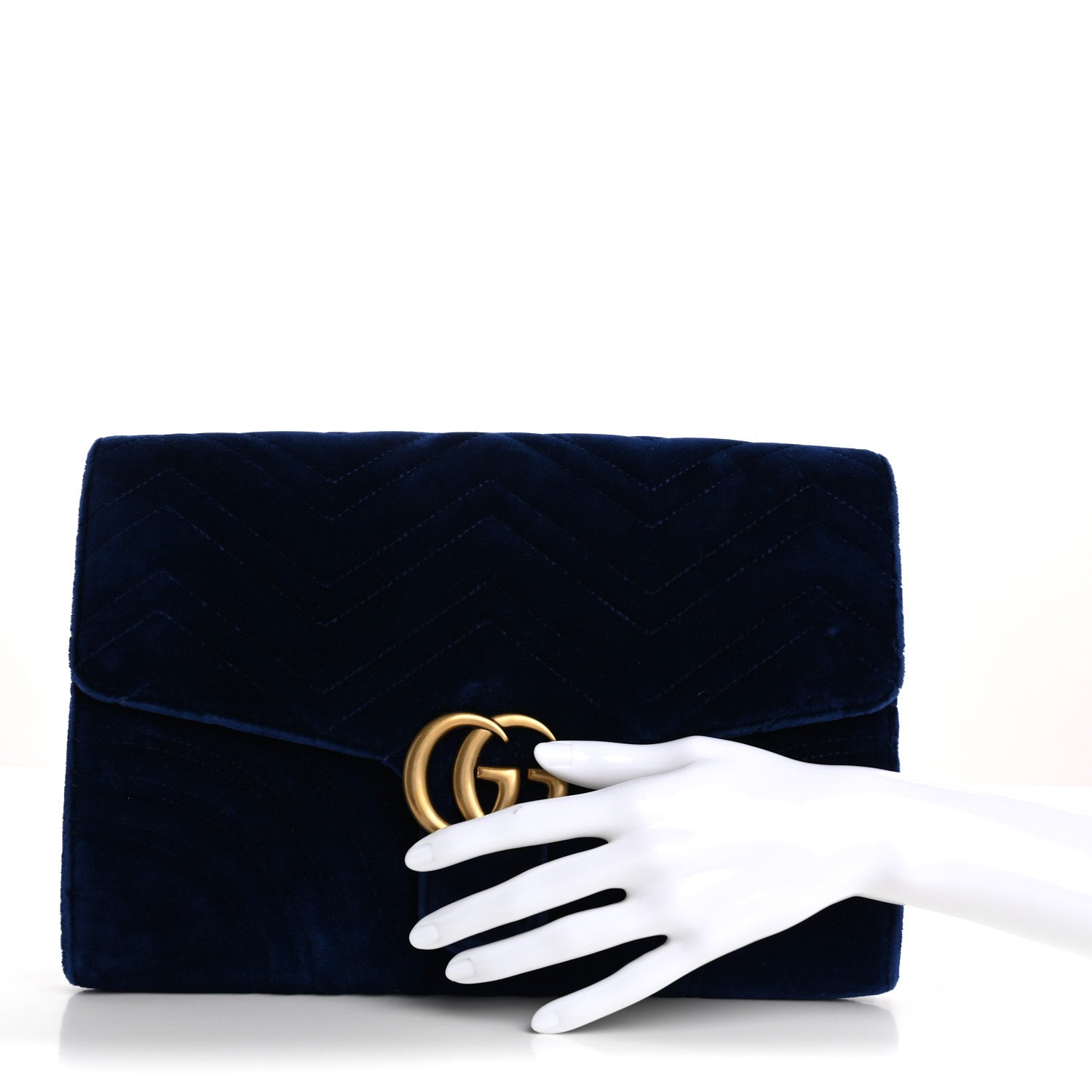 Velvet Matelasse GG Marmont Clutch Cobalt Blue