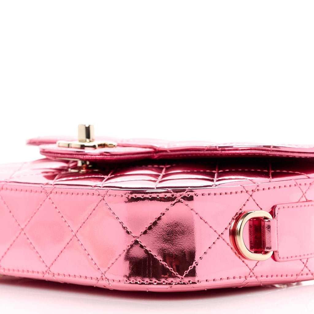 Mirror Calfskin Metallic Lambskin Quilted Hollywood Boulevard Mini Flap With Star Coin Purse Pink