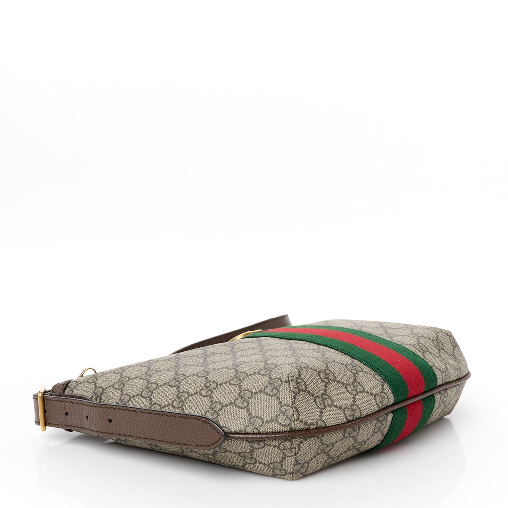 GG Supreme Monogram Web Small Ophidia Half Moon Hobo Brown