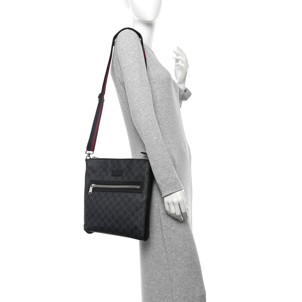 GG Supreme Monogram Web Small Flat Messenger Bag Black Grey