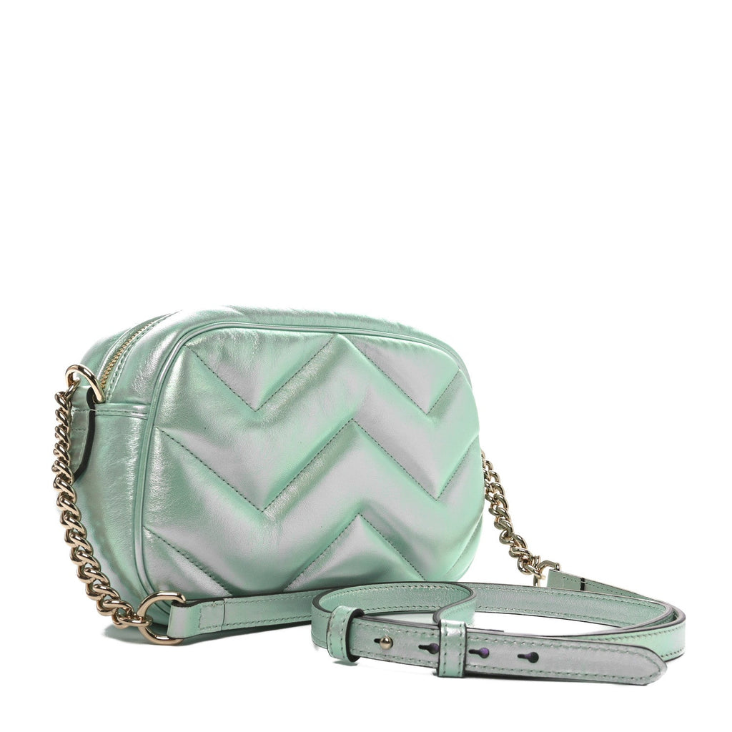 Iridescent Nappa Chevron Matelasse Small GG Marmont Chain Shoulder Bag Iridescent Salvy Green