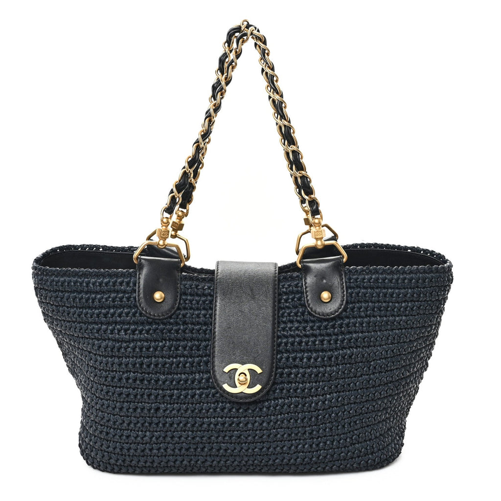 Straw Raffia Tote Black
