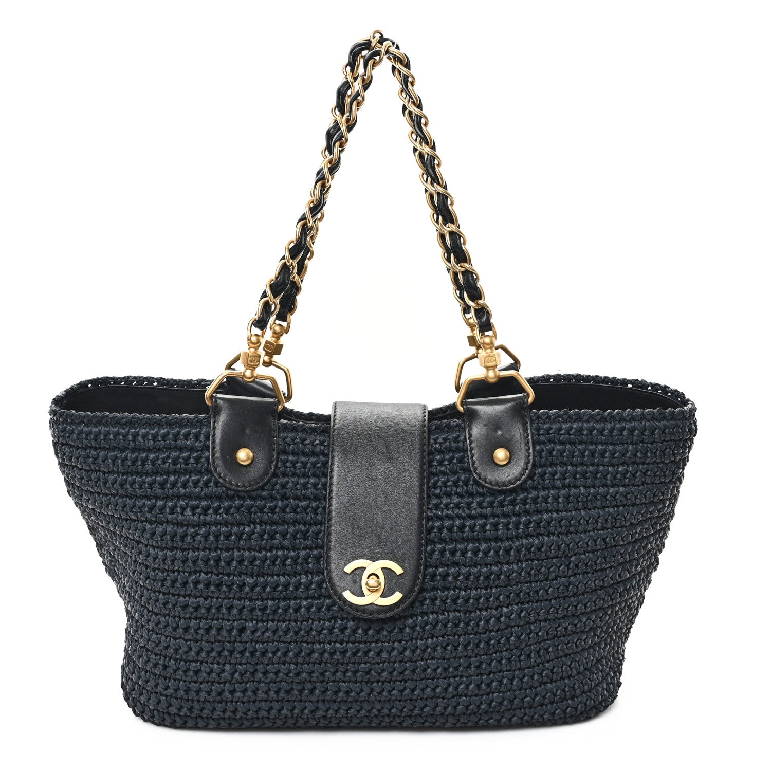 Straw Raffia Tote Black