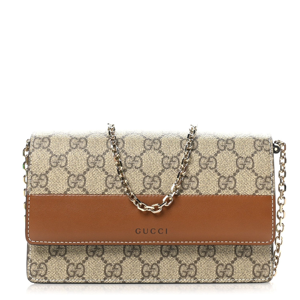 GG Supreme Monogram Emblem Wallet On Chain Beige Brown