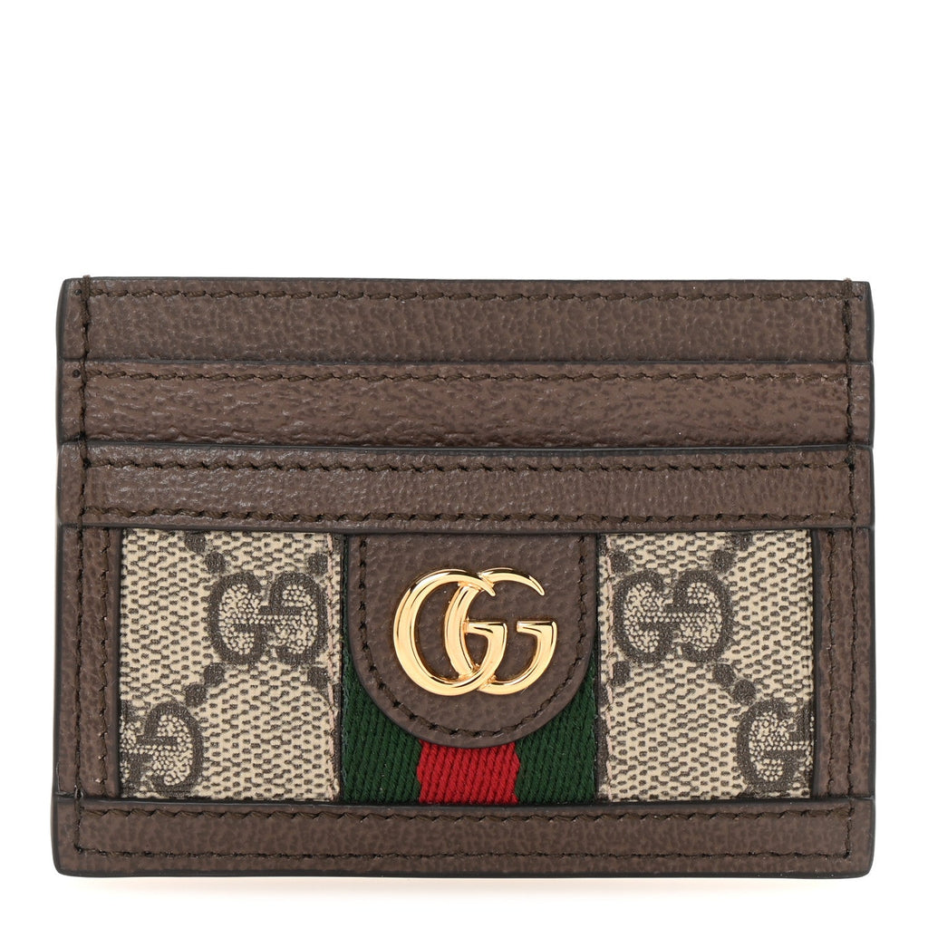 GG Supreme Monogram Textured Dollar Calfskin Ophidia  Holder Beige Ebony New Acero