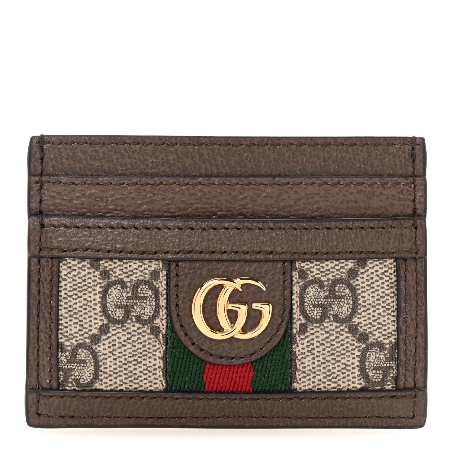 GG Supreme Monogram Textured Dollar Calfskin Ophidia  Holder Beige Ebony New Acero