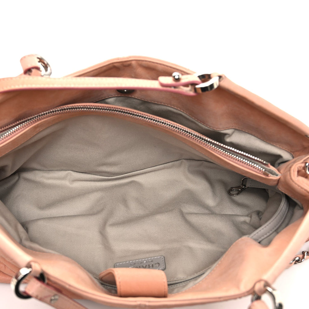 Iridescent Calfskin Quilted Small Sea Hit Tote Light Pink