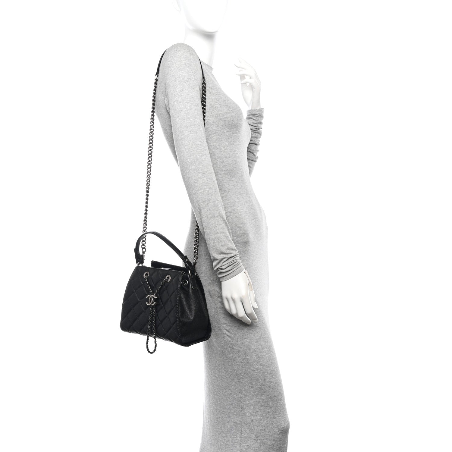 Caviar Quilted Small CC Bucket Bag Black