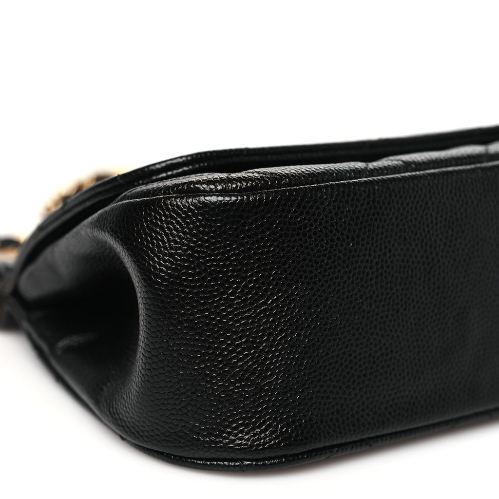 Caviar Quilted  Mini Flap Clutch With Chain Black
