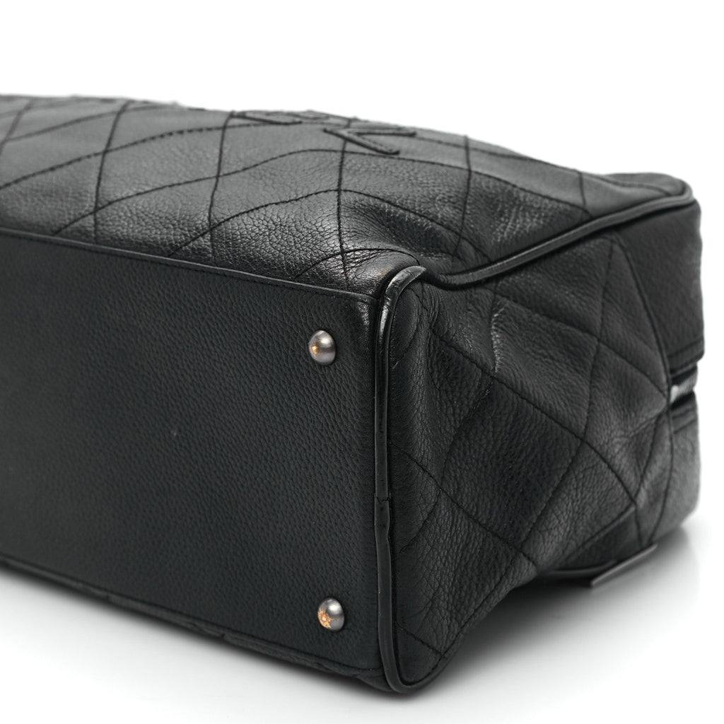 Calfskin Patent Quilted Bowler Black