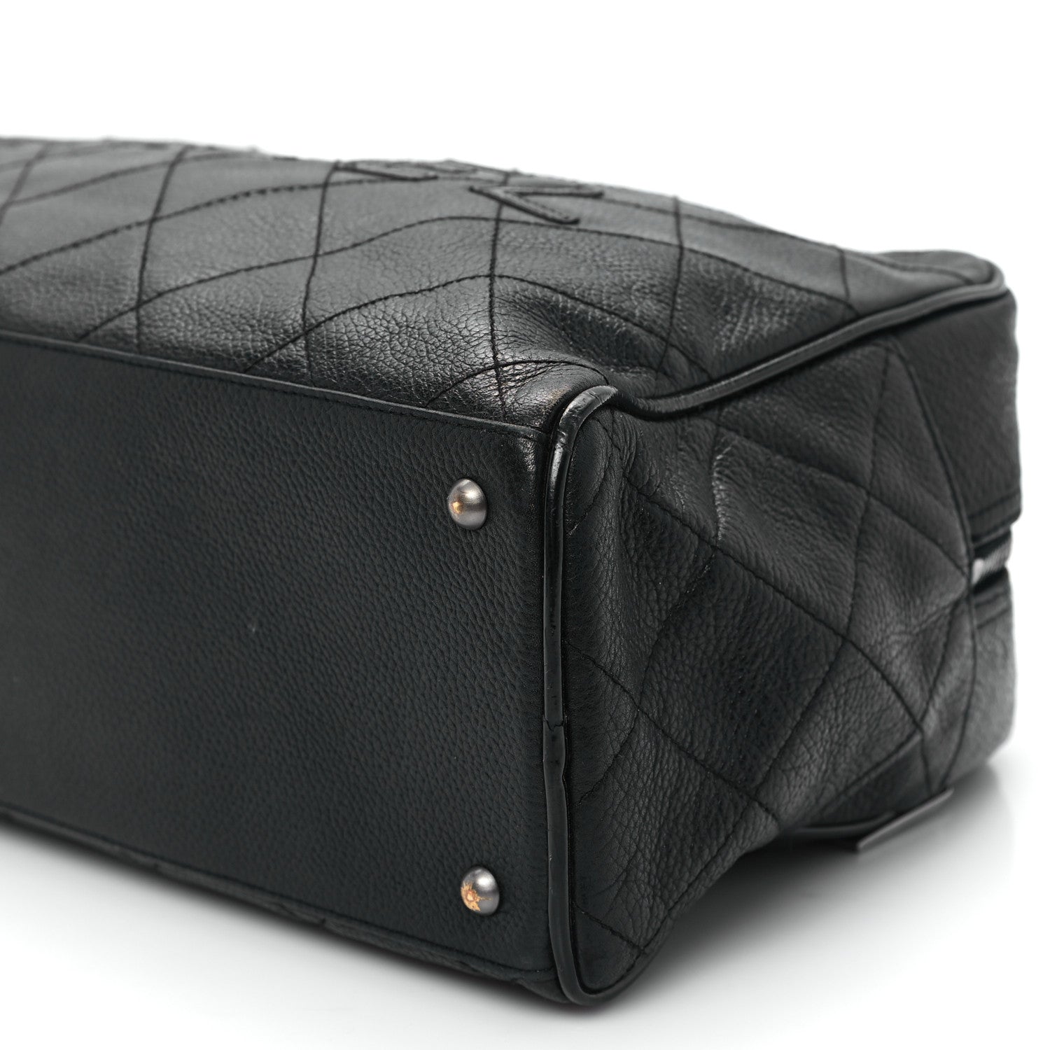 Calfskin Patent Quilted Bowler Black