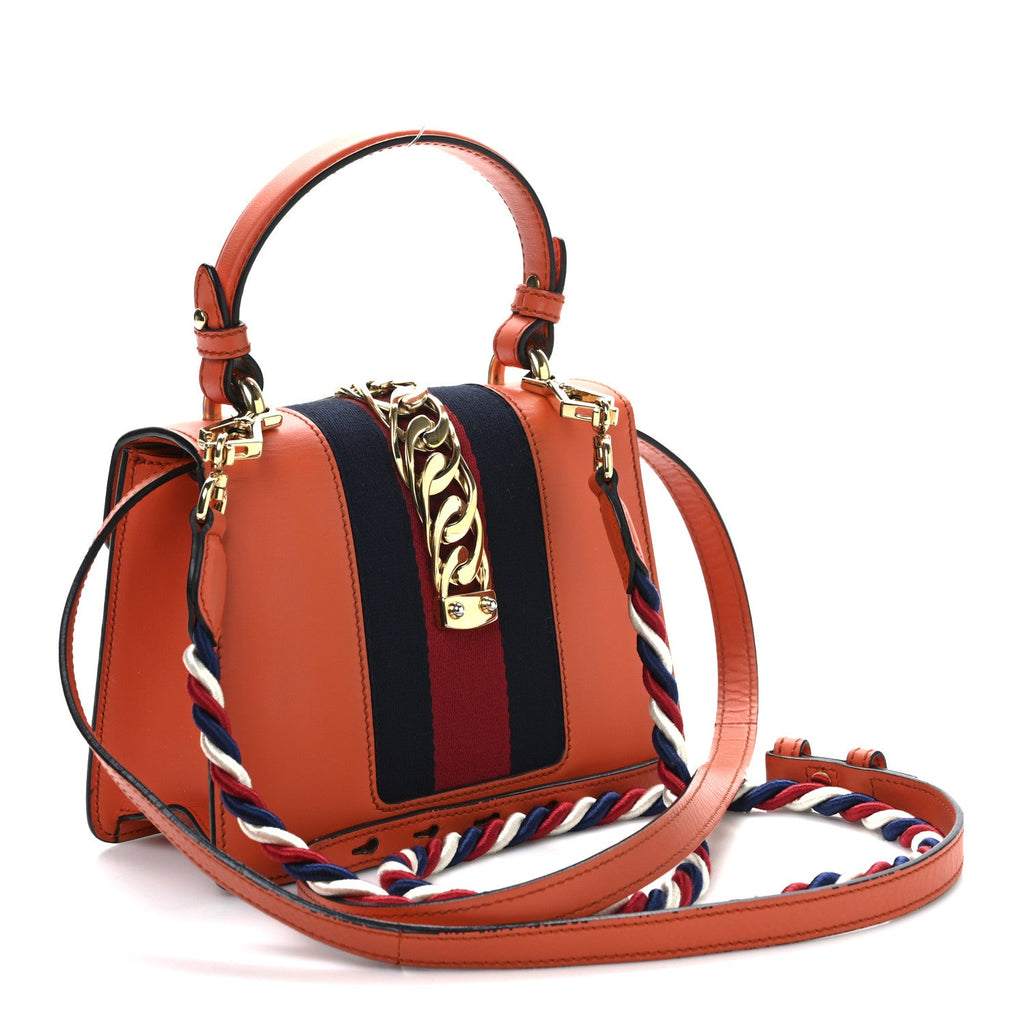 Vitello Fontanella Web Mini Sylvie Top Handle Bag Orange