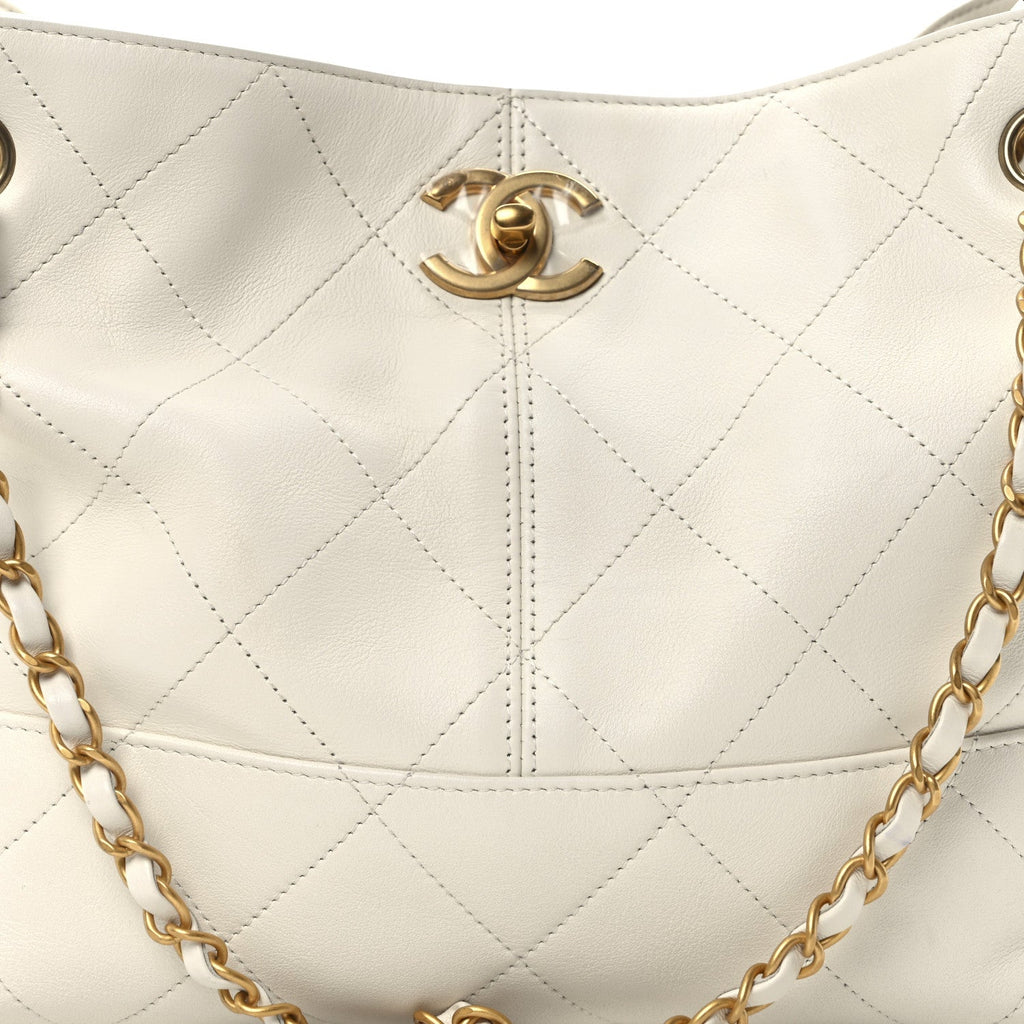 Calfskin Stitched Shopping Bag White