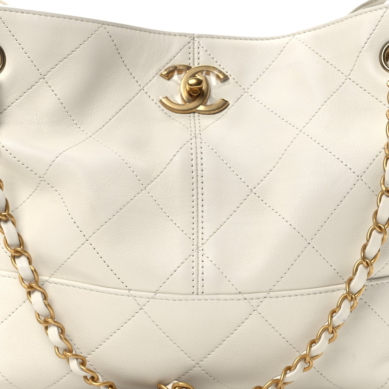 Calfskin Stitched Shopping Bag White