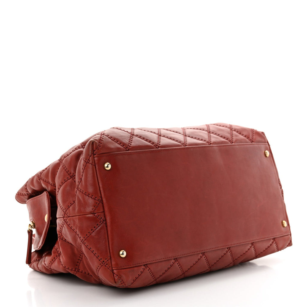 Calfskin Quilted Medium Retro Chain Tote Red