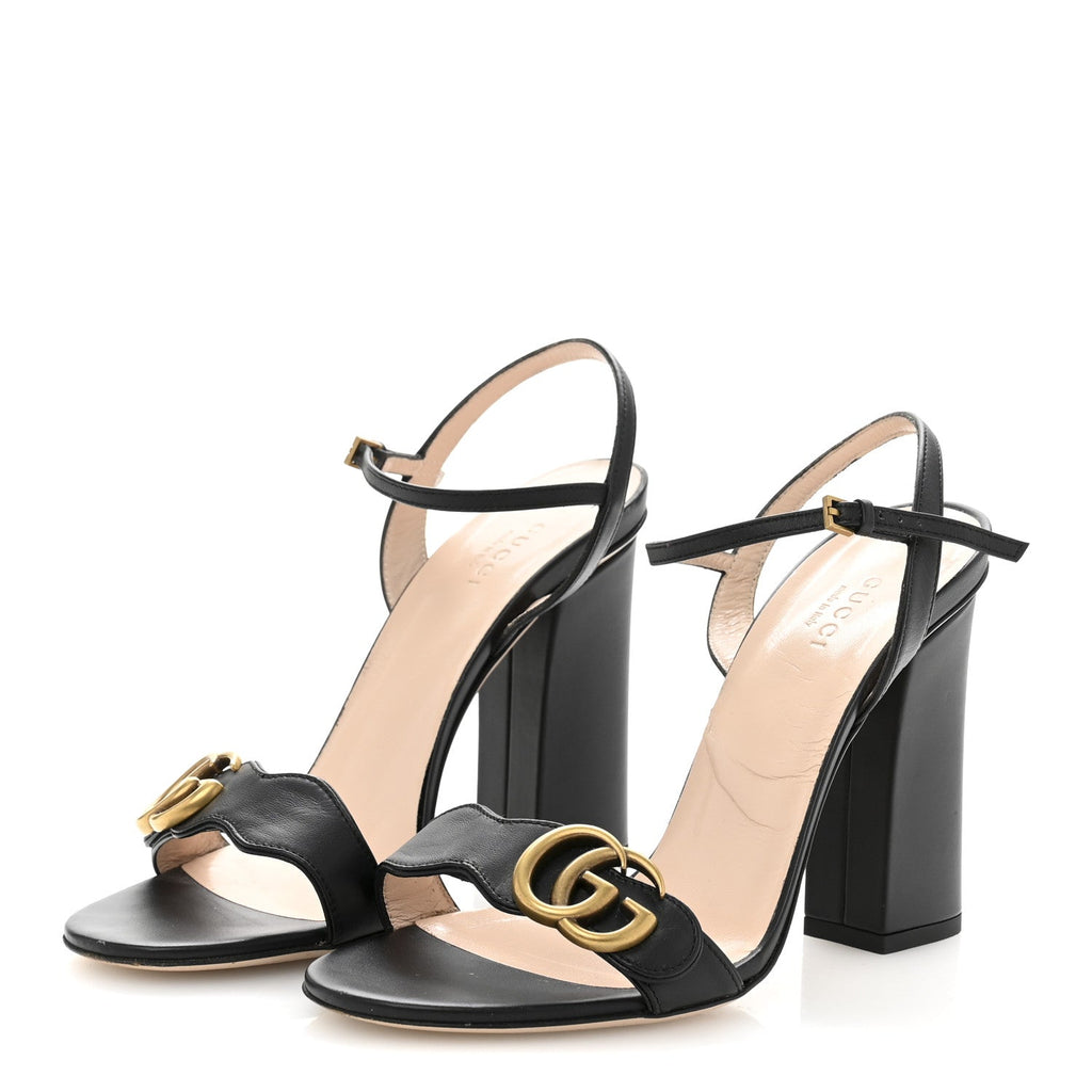 Lifford Calfskin GG Marmont Ankle Wrap 105mm Sandals 38.5 Black
