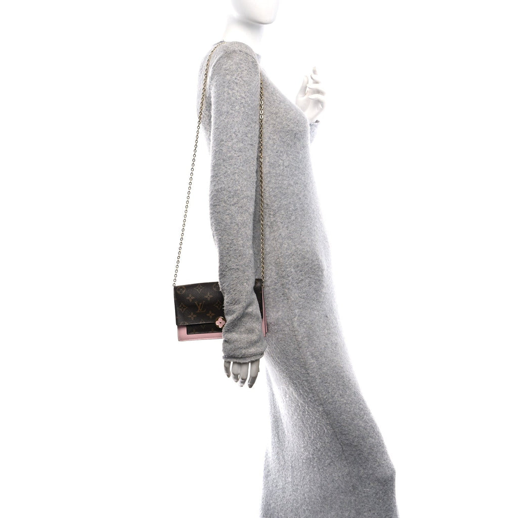 Monogram Flore Chain Wallet Rose Ballerine