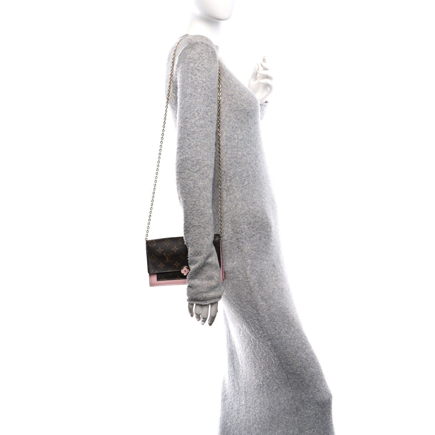 Monogram Flore Chain Wallet Rose Ballerine