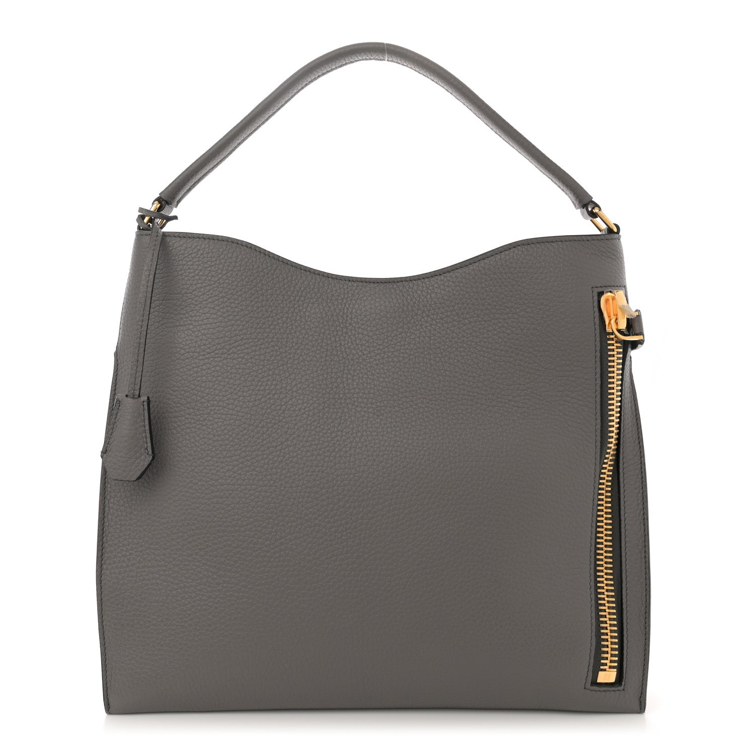 Pebbled Calfskin Small Alix Padlock Zip Hobo Bag Grey