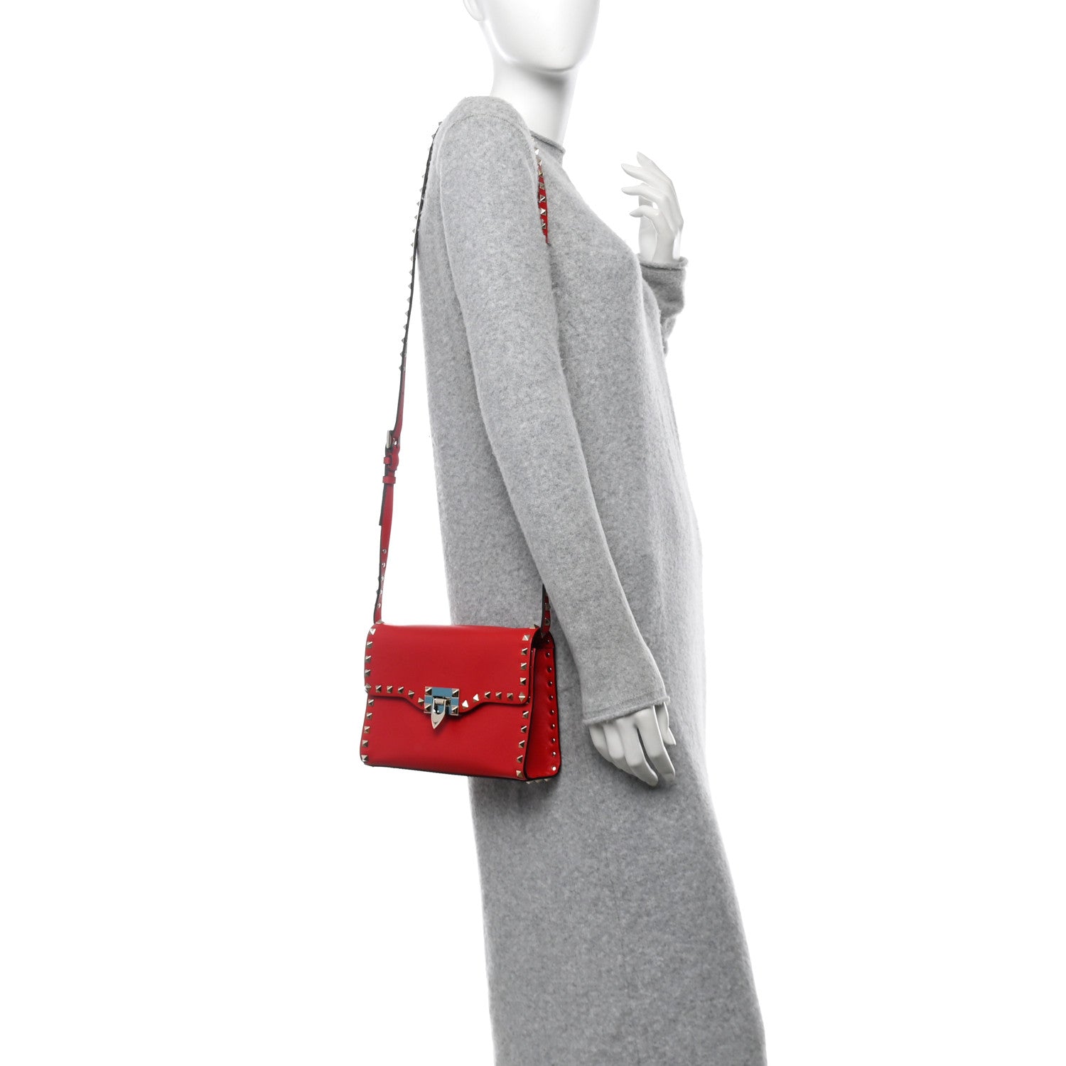 Vitello Medium Rockstud Flip Lock Crossbody Bag Rosso Valentino