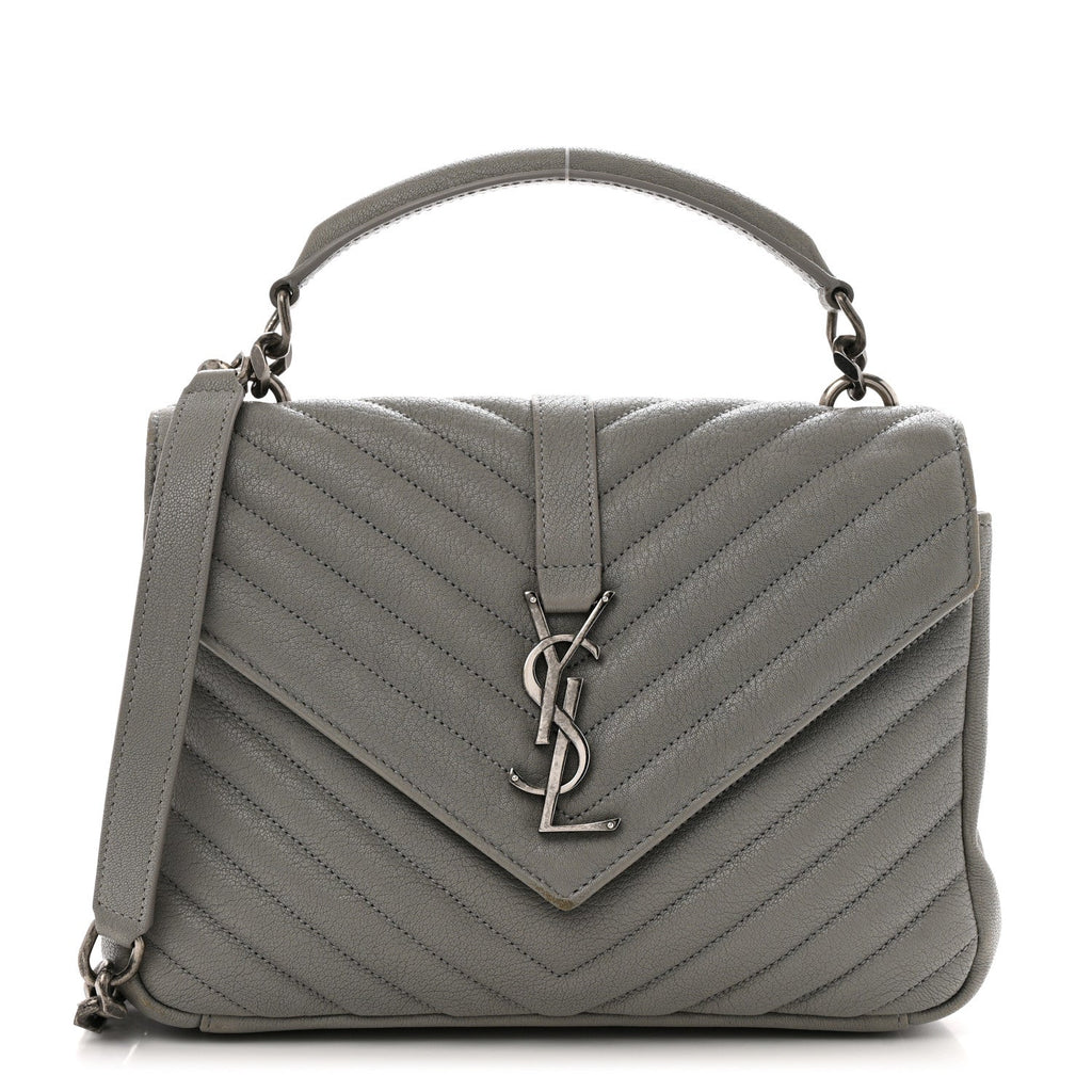 Sheepskin Matelasse Chevron Monogram Medium College Bag Granite