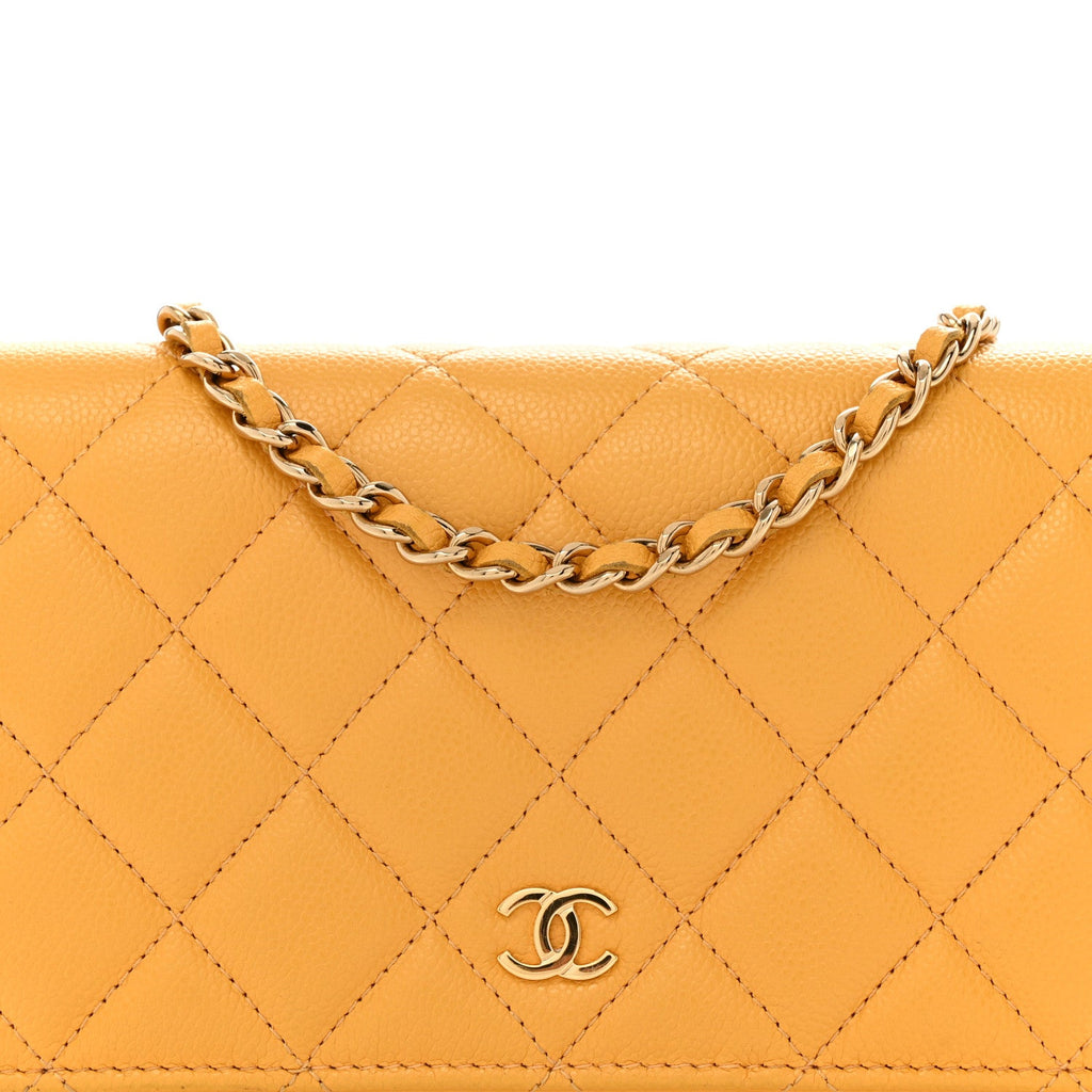 Caviar Quilted Wallet on Chain WOC Yellow
